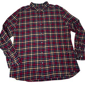 Line of Trade Plaid Flannel Button Up Top Men's XXL Cozy Cotton Navy Blue Red